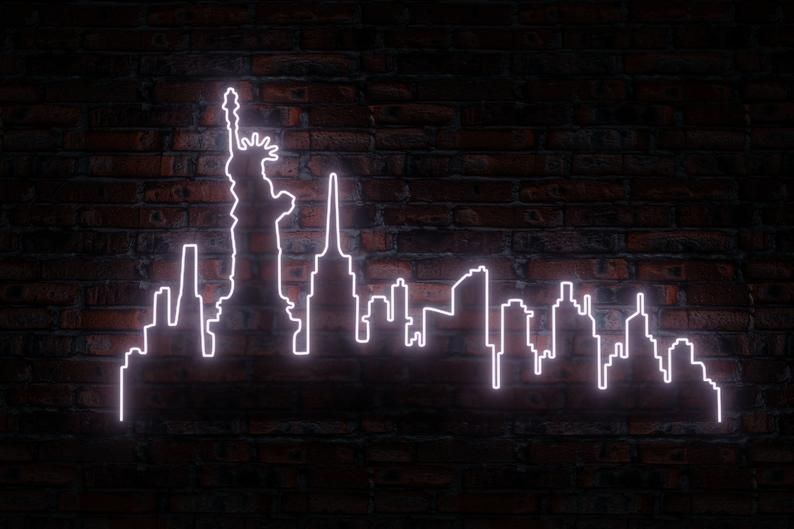 New York city skyline neon sign